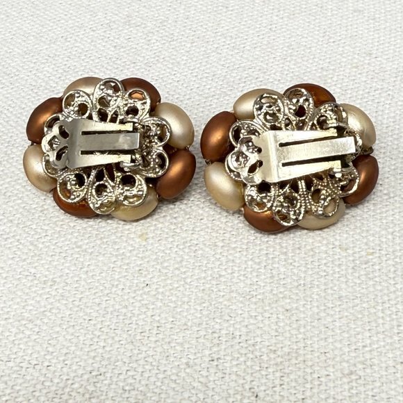 Vintage Beaded Earrings Brown‎ Clip-on Classic Old Money  Retro - Picture 9 of 9